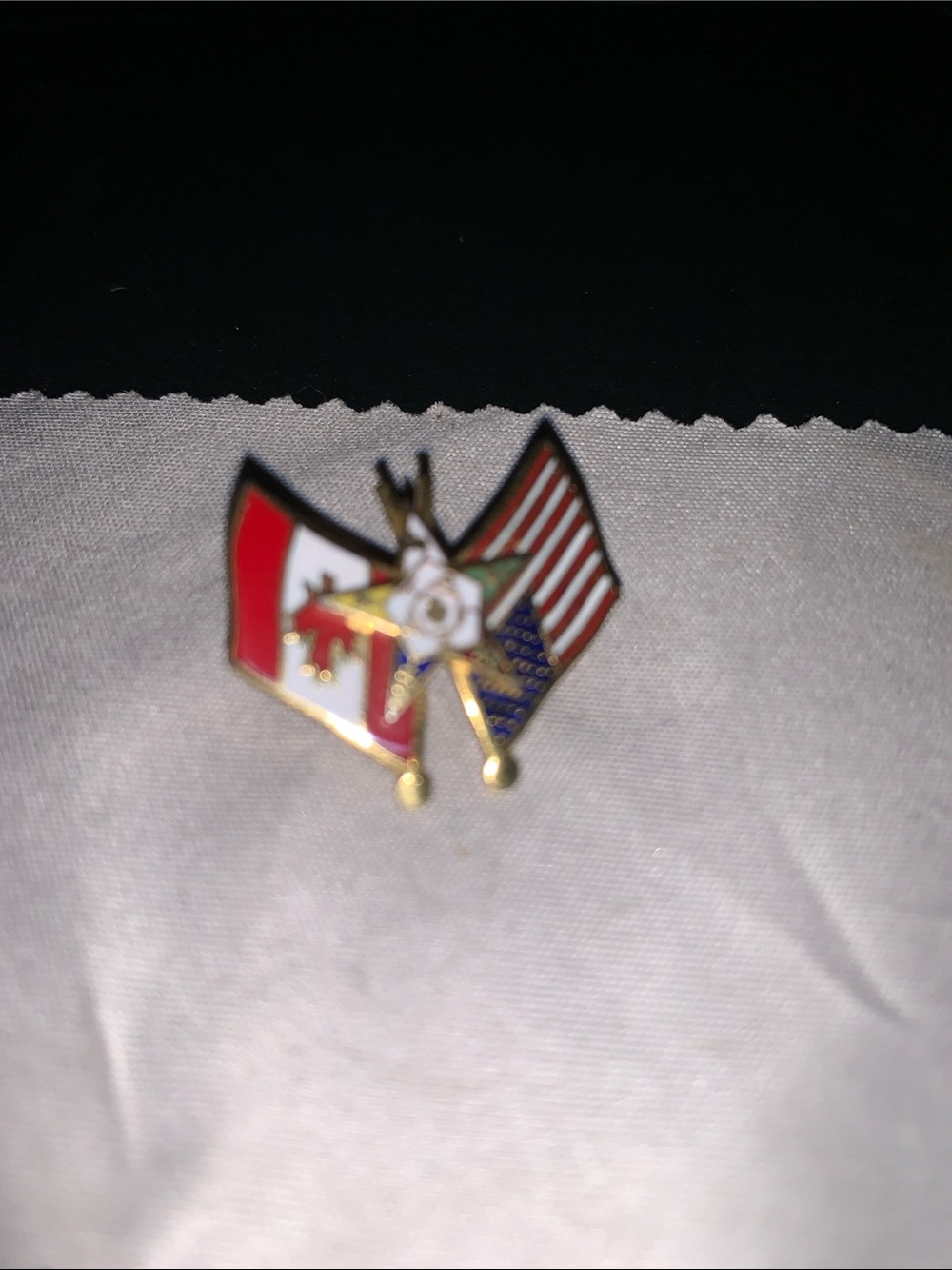 Gold-Tone Canadian and American Vintage Flag Enamel Lapel Pin